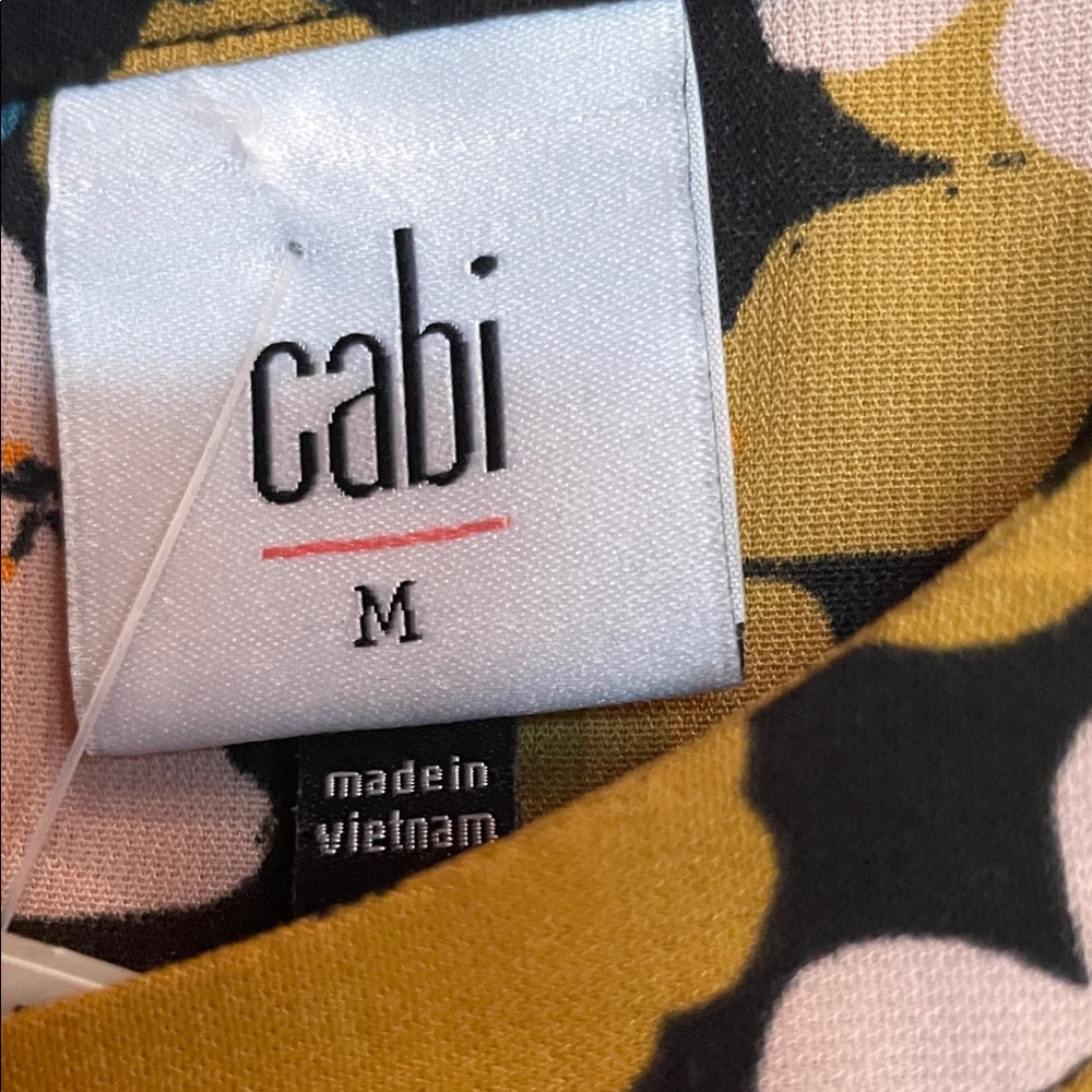 CAbi Floral Tie-Neck Blouse in Teal, Mustard & Pink Sz M - Picture 2 of 7